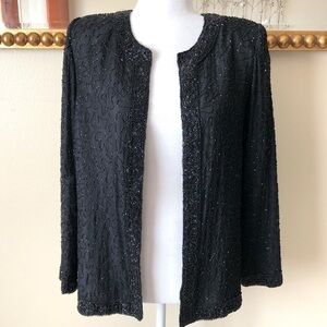 Laurence Kazar Black Formal Beaded Cardigan